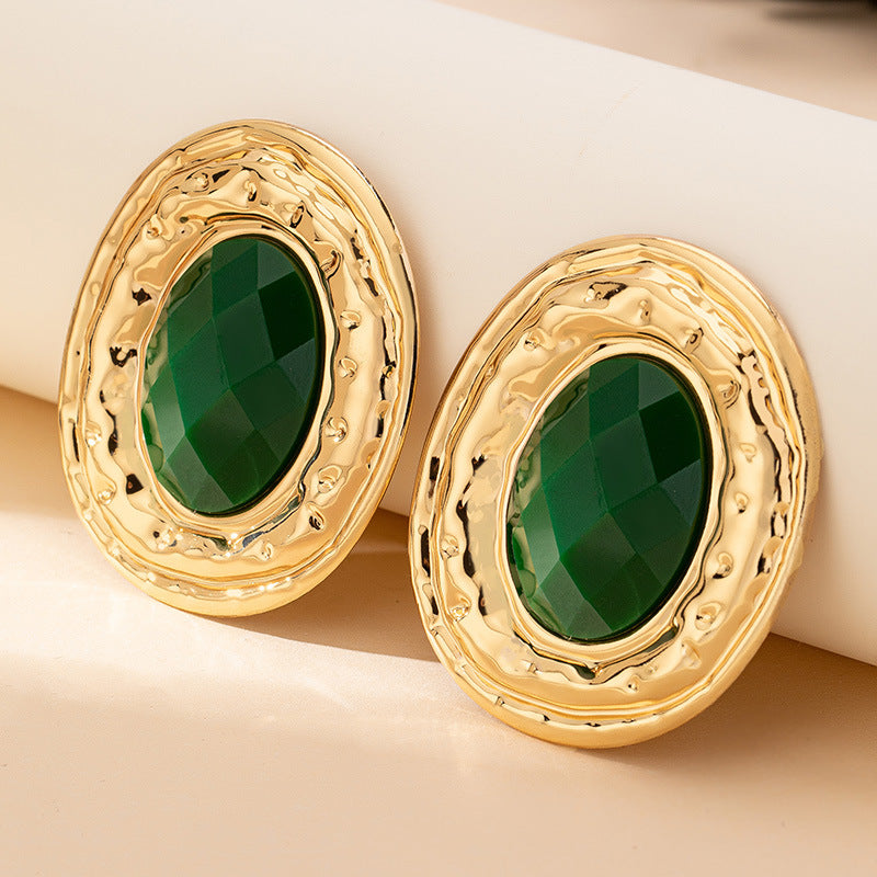 Fashion Metal Geometry Round Piece Ear Studs Necklace Bracelet Ring Jewelry Set