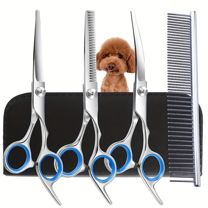 Dog Grooming Scissors Kit Professional Pet Cleaning And Grooming Tool Set- Safety Round Tip Stainless Steel Shears For Dogs & Cats Set