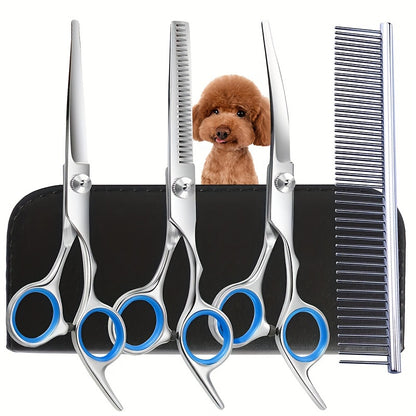 Dog Grooming Scissors Kit Professional Pet Cleaning And Grooming Tool Set- Safety Round Tip Stainless Steel Shears For Dogs & Cats Set