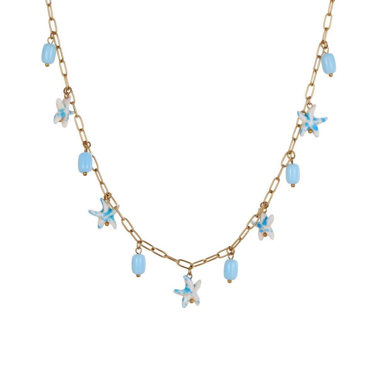 Colorful Starfish Stainless Steel Necklace Non-fading Ocean Style Bracelet
