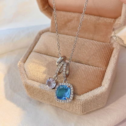 Women's Super Shiny Blue Zircon Necklace Niche High-end Clavicle Chain