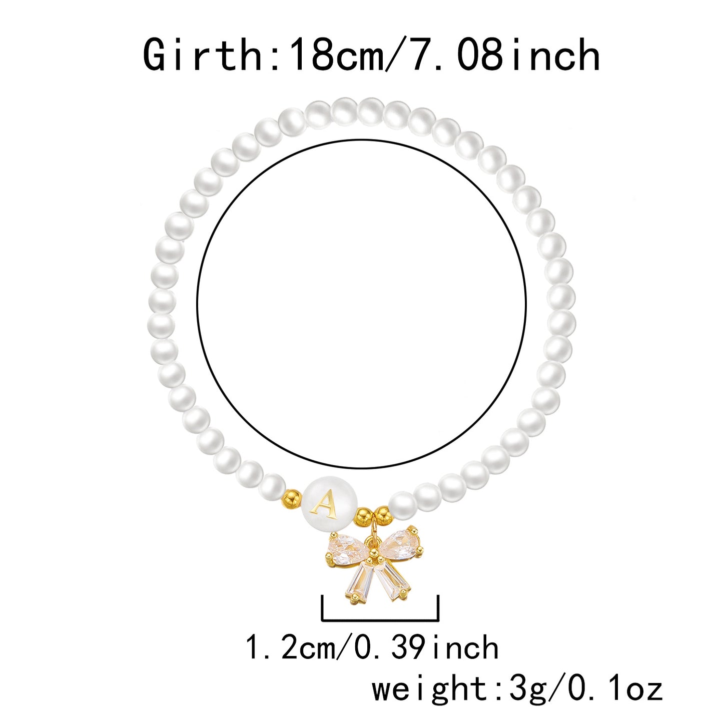 26-Letter Pearl Shell Alphabet Bowknot Beaded Bracelet