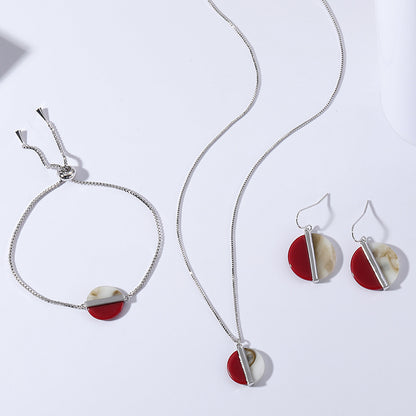 Geometric Inlaid Semi-precious Stone Two-tone Earrings