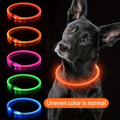 Luminous USB Rechargeable Dog Collar - Glow-in-the-Dark PVC Neck Cuff for Small Medium Large Dogs, Nighttime Walking Light with USB Charging, Safe & Portable Pet Accessory, Glow in the Dark Technology