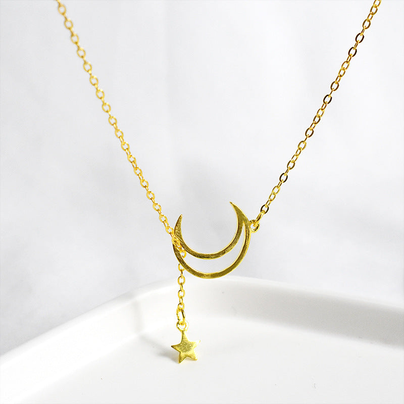 Niche Minimalist 925 Sterling Silver Moon And Star Tassel Necklace