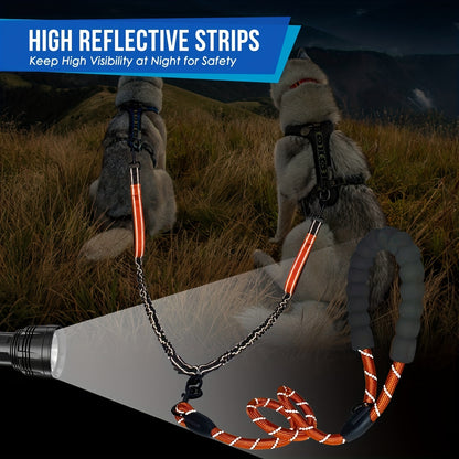 Reflective Dual Dog Leash - Tangle-Free 360° Swivel Leash for Large Dogs with Two Handles and Shock Absorbing Technology for Walking and Training