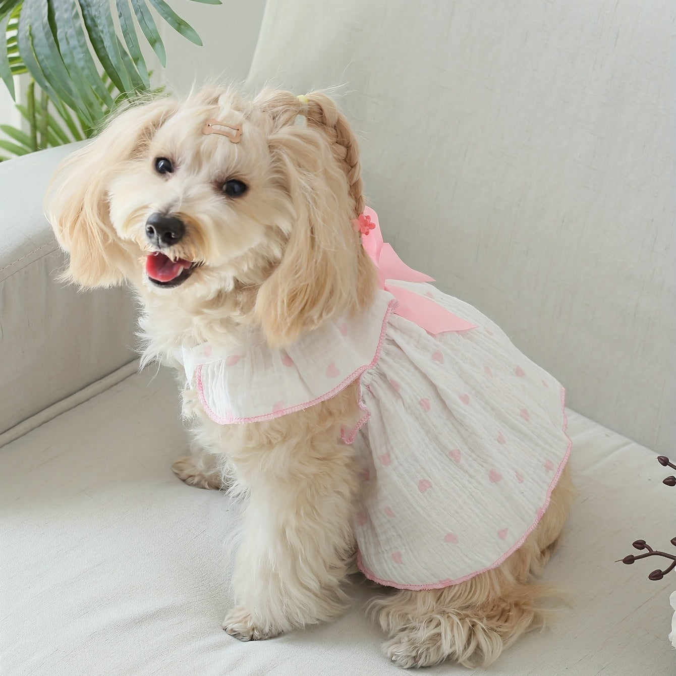 Cute Heart Print Dog Cat Dress with Bow Decoration - Perfect for Birthdays and Holidays - Ideal for Small, Medium, and Large Dogs and Kittens