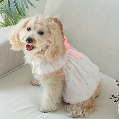 Cute Heart Print Dog Cat Dress with Bow Decoration - Perfect for Birthdays and Holidays - Ideal for Small, Medium, and Large Dogs and Kittens