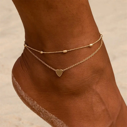 Simple Heart Female Anklets Barefoot Crochet Sandals Foot Jewelry - Giftcare 