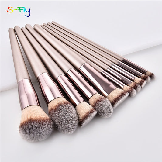4/10pcs Champagne makeup brushes set for cosmetic foundation powder - Giftcare 