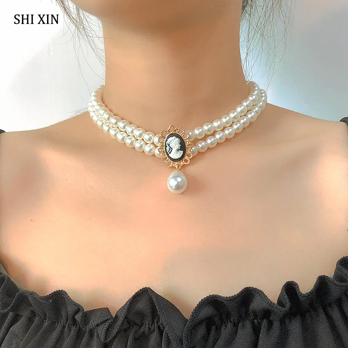 Layered Short Imitation Pearl Choker Necklace for Women - Giftcare 